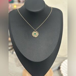 EXPRESS Gold-Tone Evil Eye Pendant Necklace – Teal Glass Center